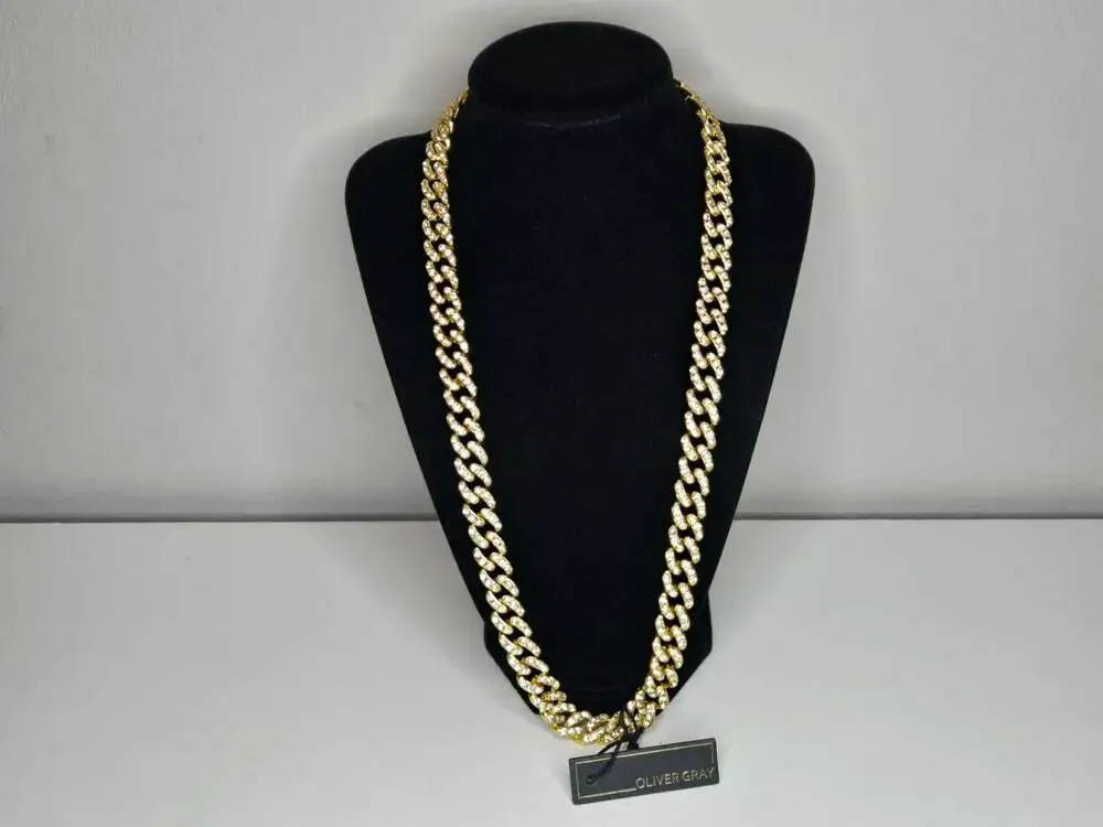 Oliver Gray Gold Tone Iced Out Cuban Link Chain Necklace